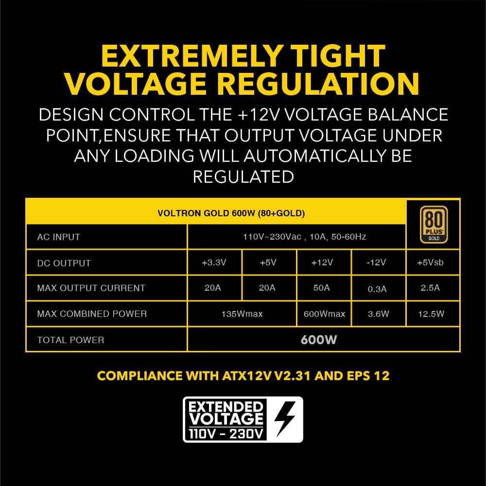 POWER SUPPLY ARMAGGEDDON VOLTRON 600W 80+ GOLD - NON MODULAR