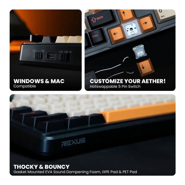 KEYBOARD REXUS AETHER A-65 / A-75 / A-98 MECHANICAL WIRELESS TRIPLE MODE CONNECTION