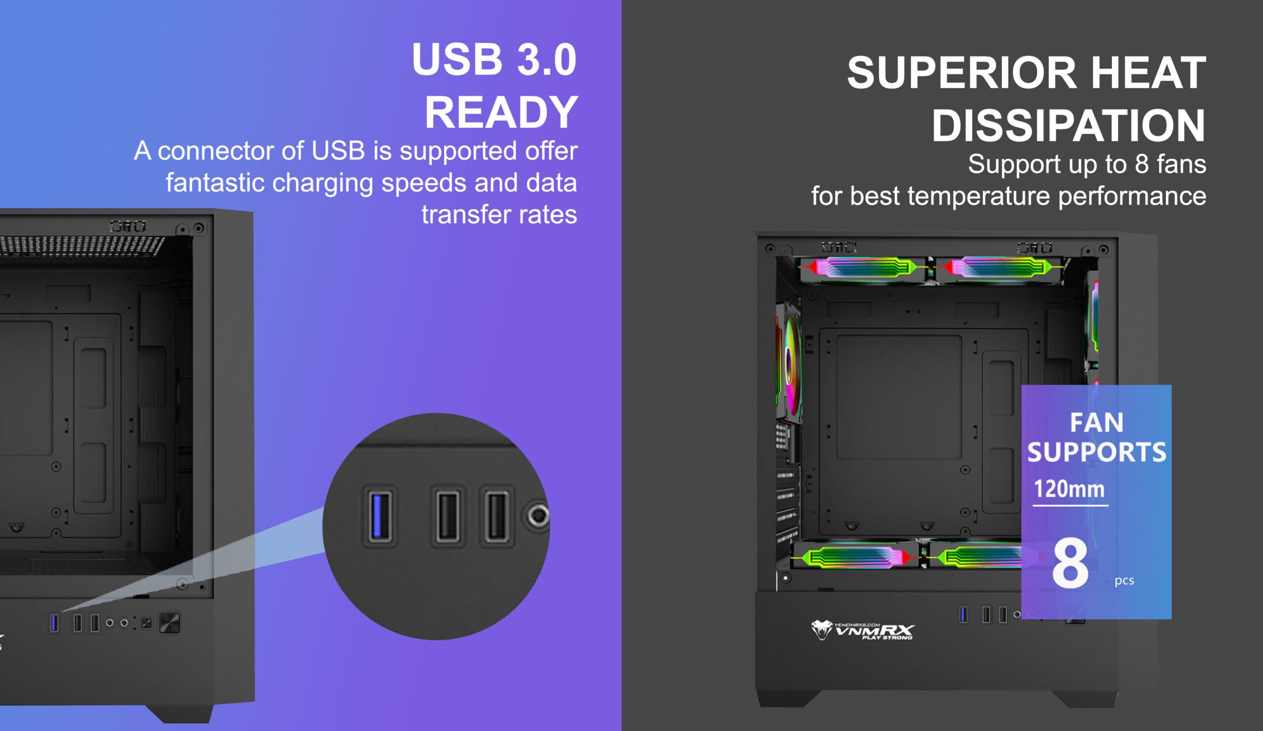 CASING VENOMRX ULTIMA FIXED RGB MD TOWER (Include Fan 3) - mATX