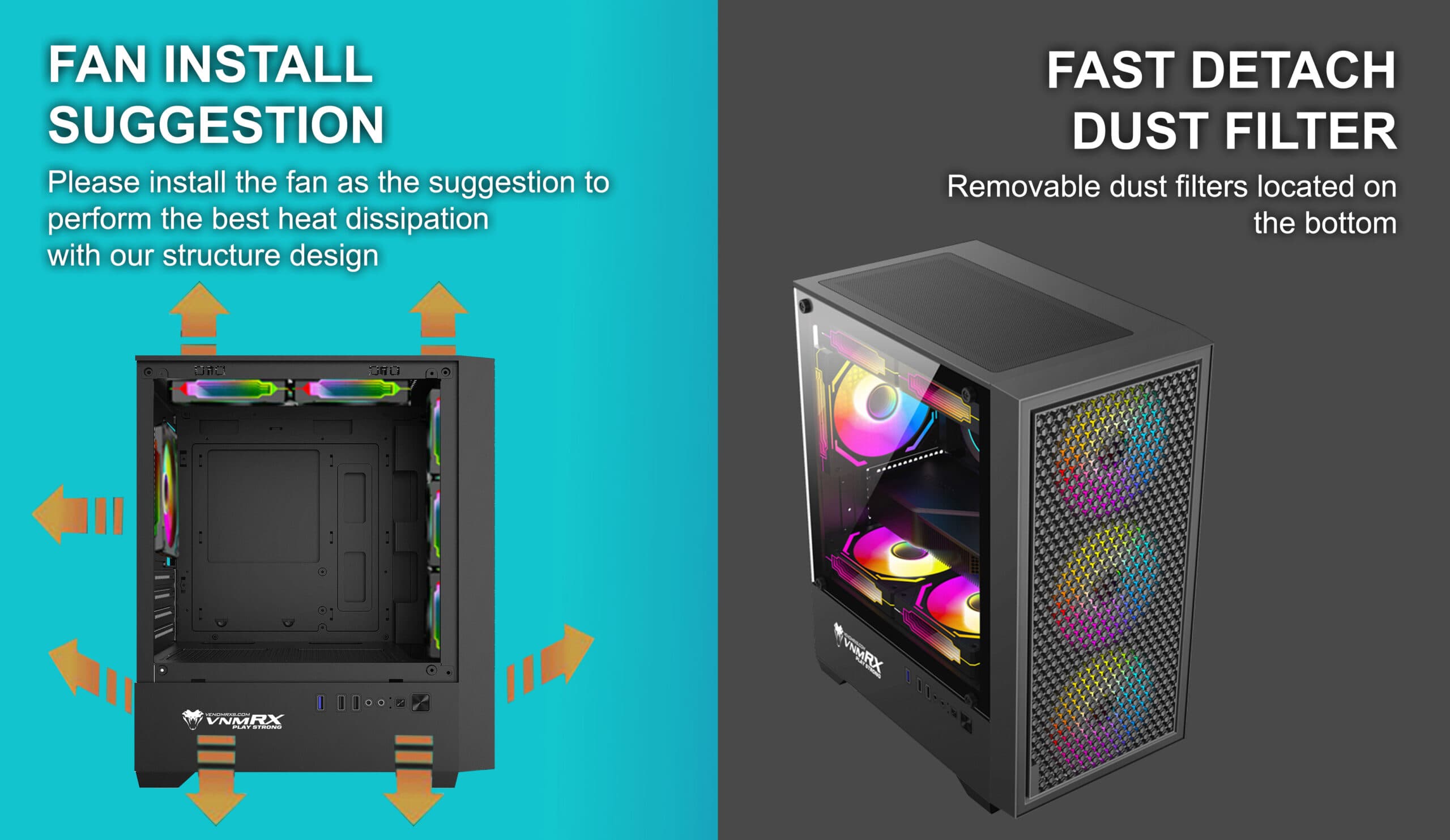 CASING VENOMRX ULTIMA FIXED RGB MD TOWER (Include Fan 3) - mATX