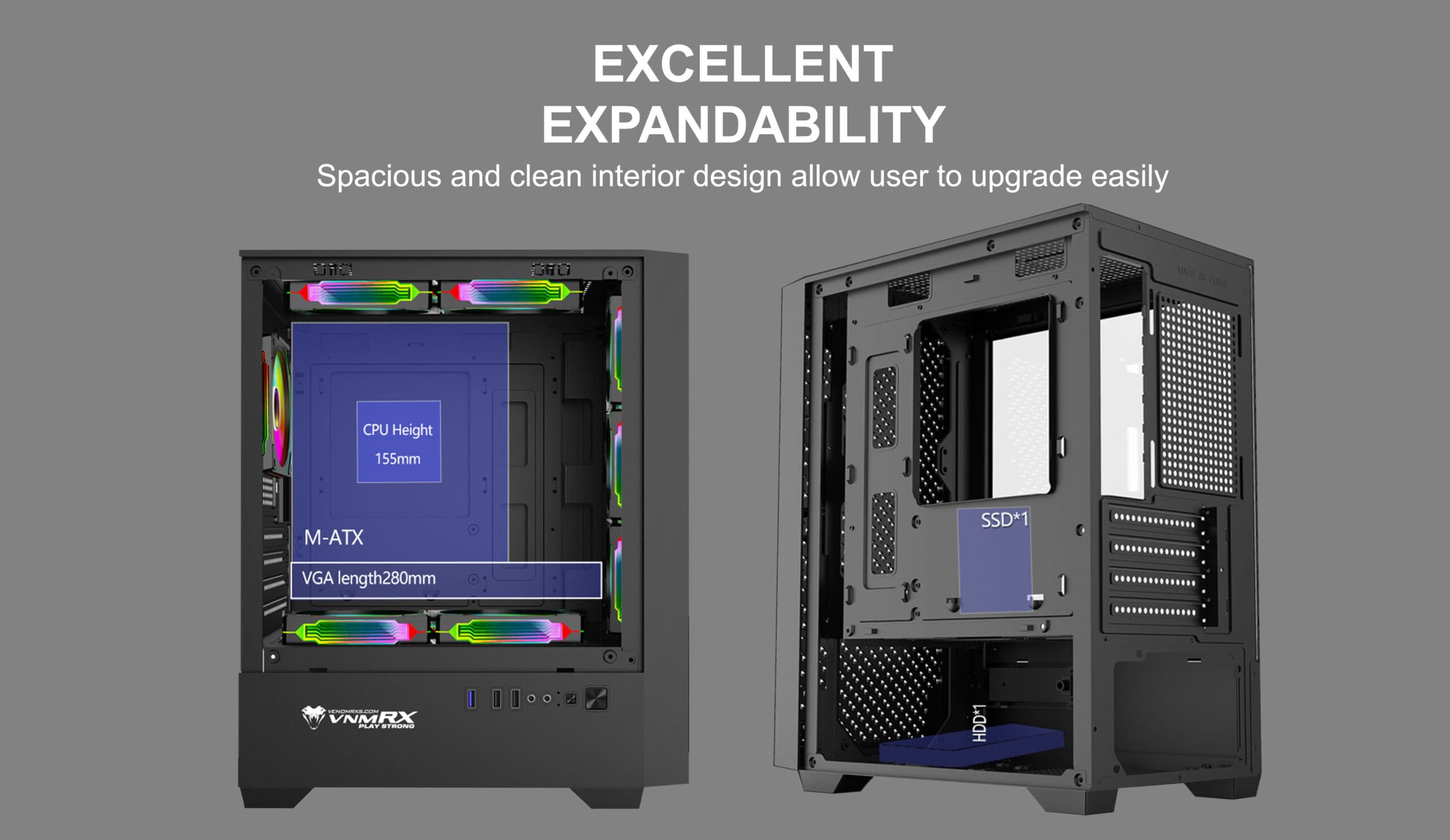 CASING VENOMRX ULTIMA FIXED RGB MD TOWER (Include Fan 3) - mATX