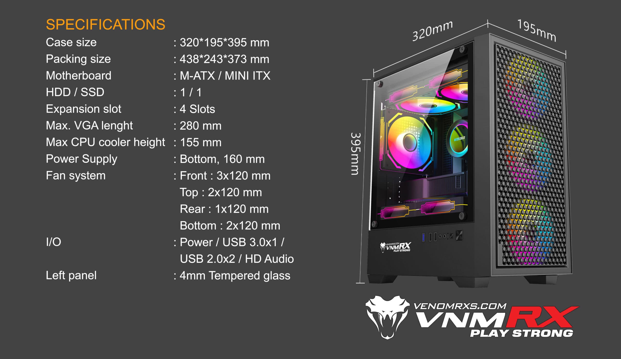 CASING VENOMRX ULTIMA FIXED RGB MD TOWER (Include Fan 3) - mATX