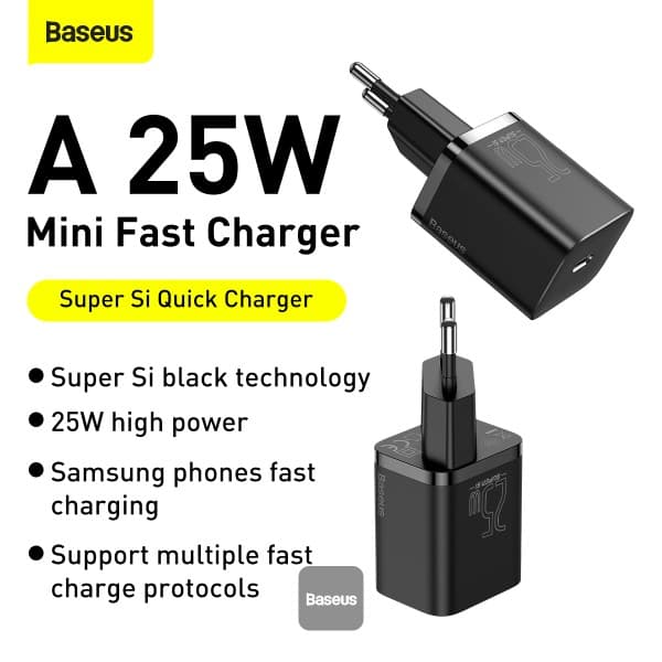 BASEUS CHARGER SUPER SI QUICK CHARGER 1C 25W EU CABLE TYPE-C TO TYPE-C - (TZCCSUP-L01 / TZCCSUP-L02)