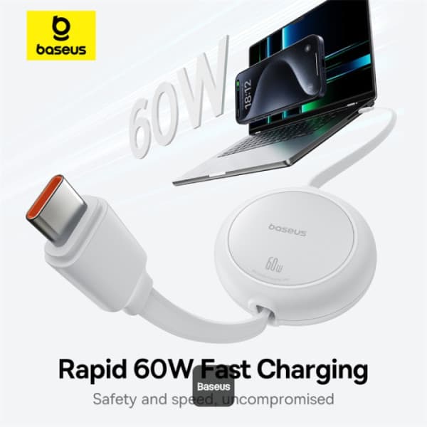 BASEUS FREE2PULL MINI CHARGING CABLE USB-C TO USB-C 60W FAST CHARGING 1M - (P10364500111-01 / P10364500211-01 / P10364500311-01)