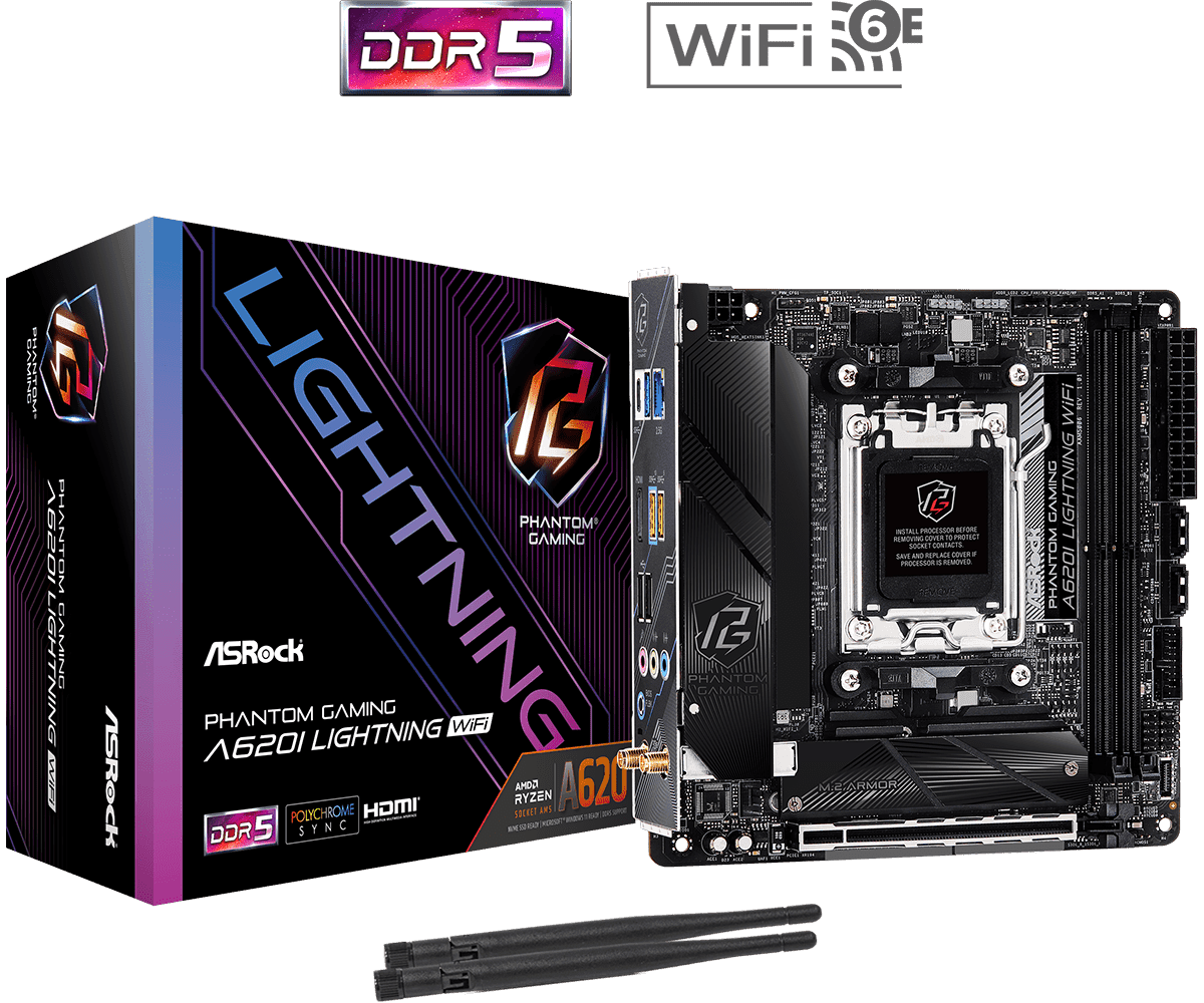 MOTHERBOARD ASROCK A620I LIGHTNING WiFi AM5 DDR5 - mITX