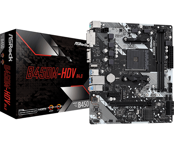 MOTHERBOARD ASROCK B450M-HDV R4.0 DDR4 AM4 - mATX
