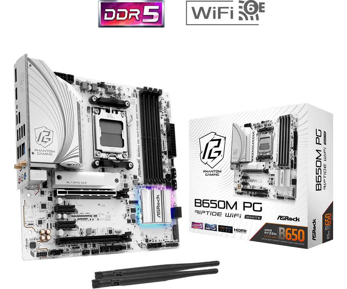 MOTHERBOARD ASROCK B650M PG RIPTIDE WIFI WHITE DDR5 AM5 - mATX