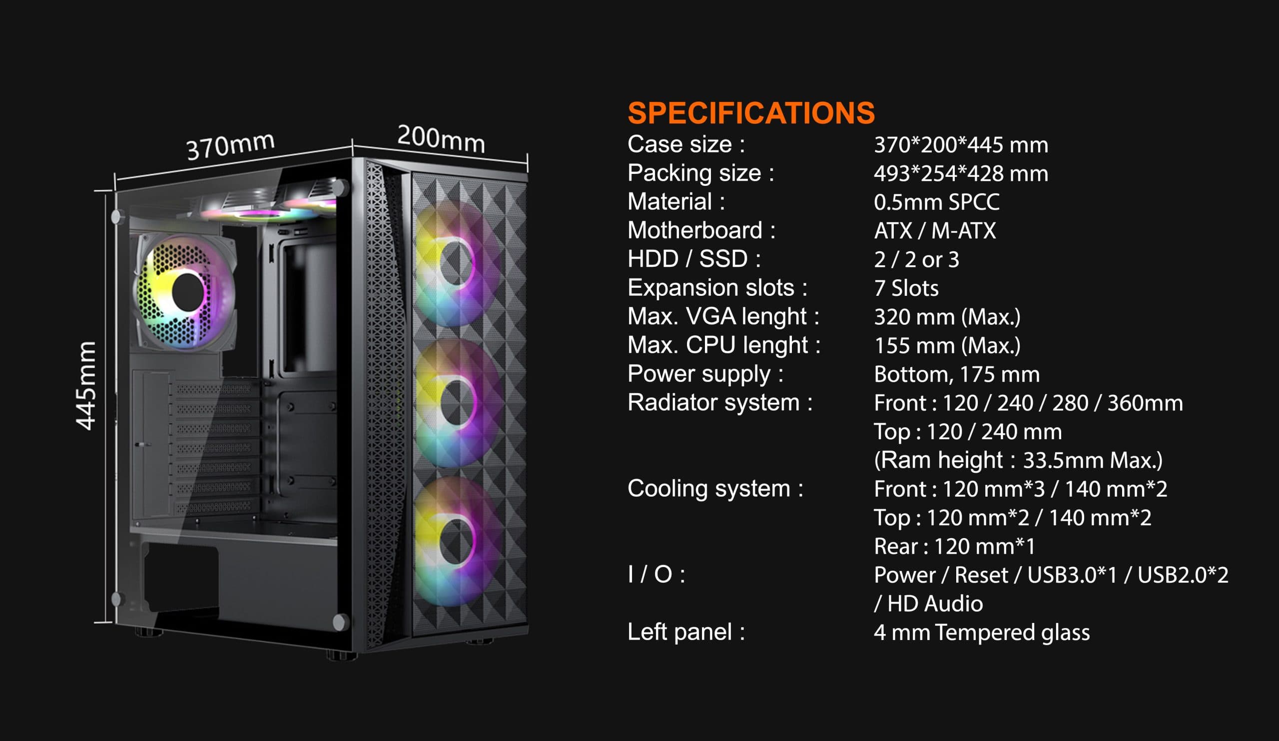 CASING VENOMRX MYSTRA FIXED-RGB MID TOWER - ATX