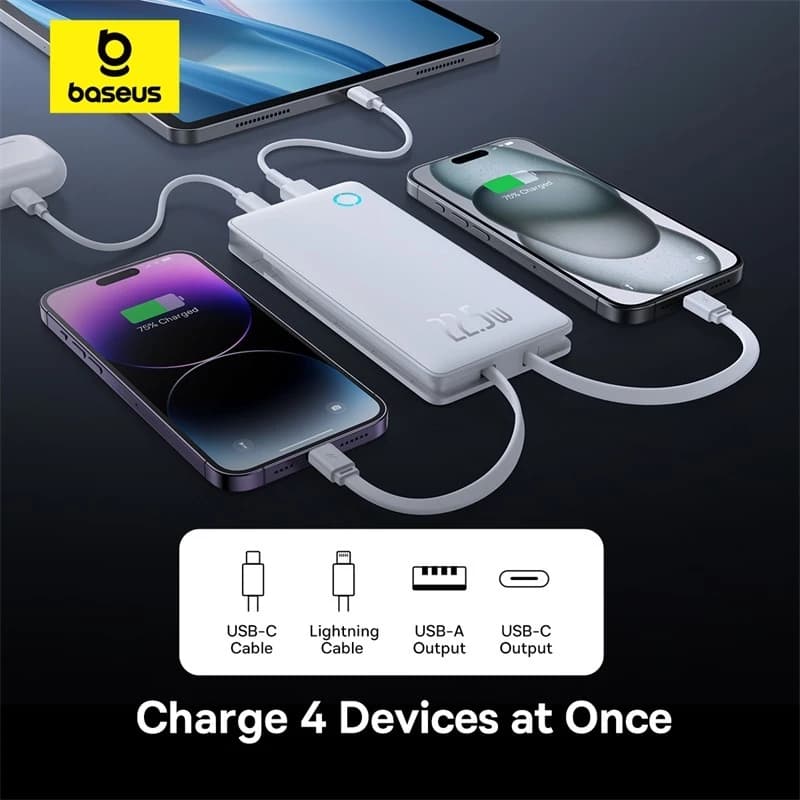 BASEUS POWERBANK AIRPOW LITE 10000mAh 22.5W DUAL-CABLE GARANSI 2 TAHUN - (P10067501213-00 / P10067501123-00)