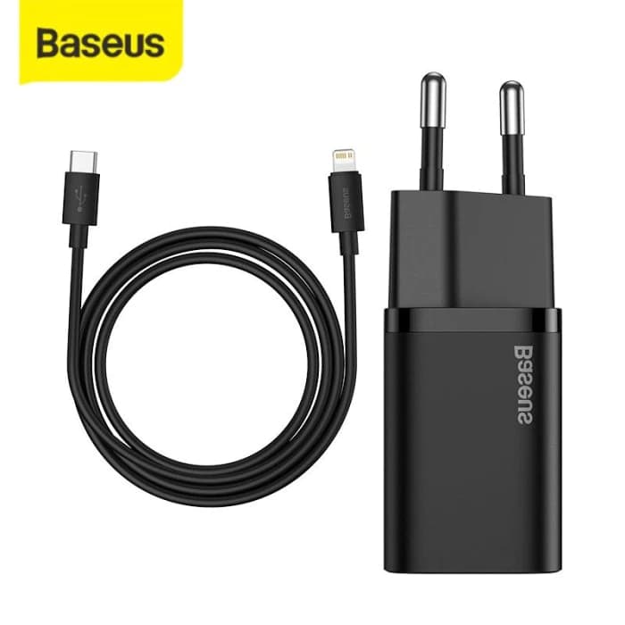 BASEUS CHARGER SUPER SI 20W 1C WITH CABLE TYPE-C TO LIGHTNING - (TZCCSUP-B01 / TZCCSUP-B02)