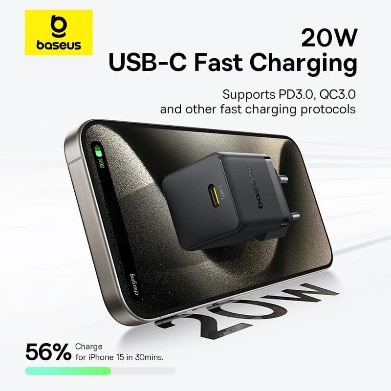 BASEUS CHARGER PALM FAST CHARGER 20W 1 PORT USB-C - (P10111602113-01 / P10111602213-01)