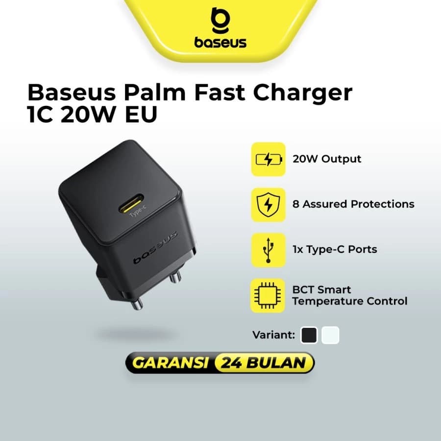 BASEUS CHARGER PALM FAST CHARGER 20W 1 PORT USB-C - (P10111602113-01 / P10111602213-01)