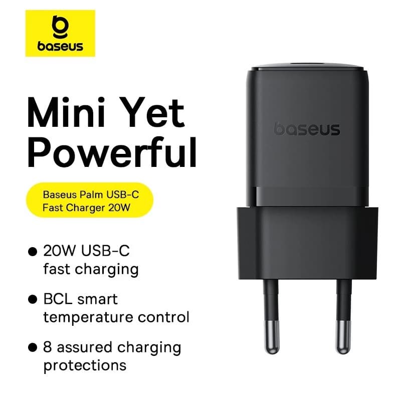 BASEUS CHARGER PALM FAST CHARGER 20W 1 PORT USB-C - (P10111602113-01 / P10111602213-01)