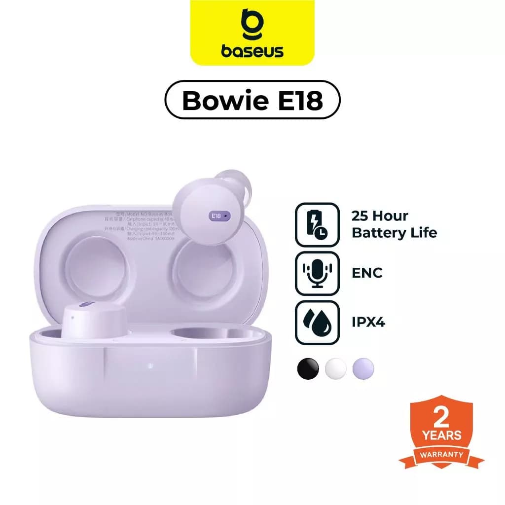 BASEUS TWS BOWIE E18 TRUE WIRELESS EARPHONE 25H-LISTENING IPX4 ENC