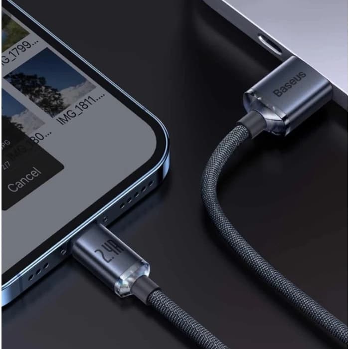 BASEUS KABEL CRYSTAL SHINE SERIES FAST CHARGING DATA USB-A TO LIGHTNING 2.4A 1.2m - (CAJY000001 / CAJY000003)