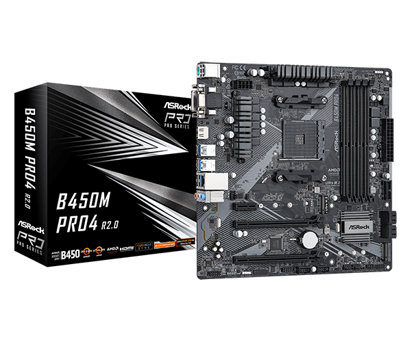 MOTHERBOARD ASROCK B450M PRO4 R2.0 DDR4 AM4 - mATX