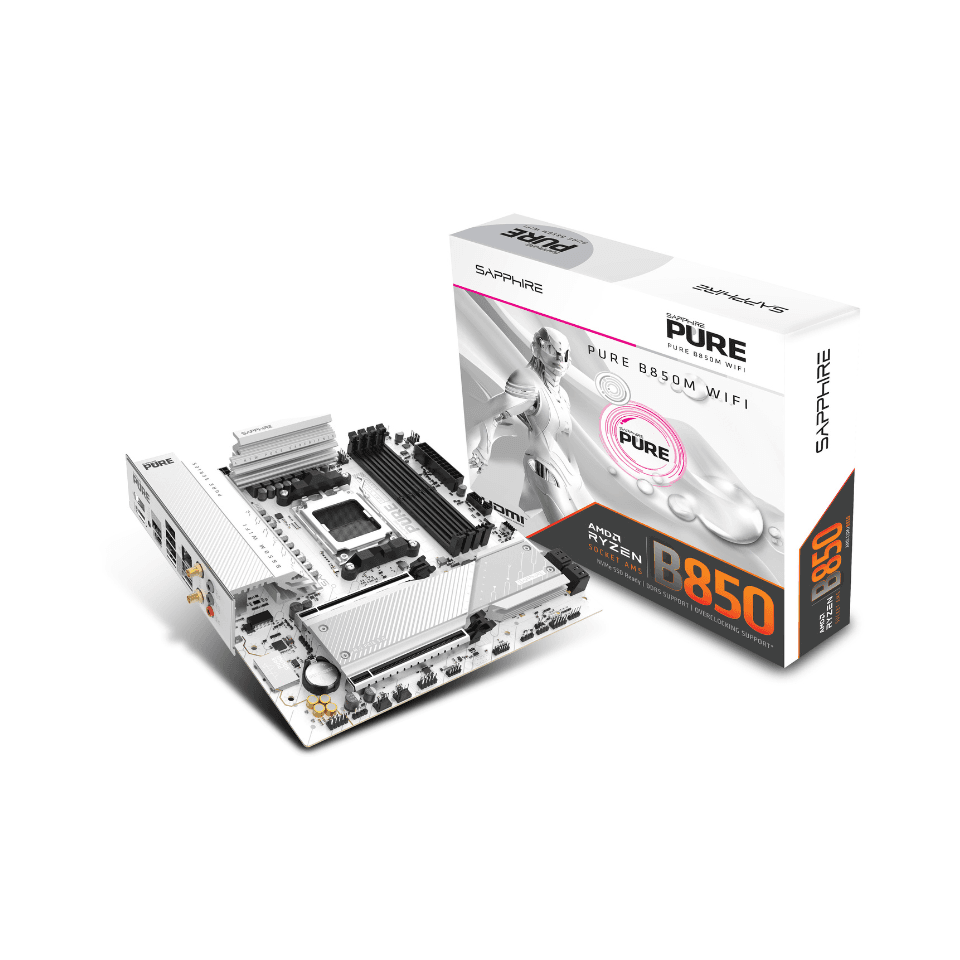 MOTHERBOARD SAPPHIRE PURE B850M WIFI WHITE AM5 DDR5 - mATX