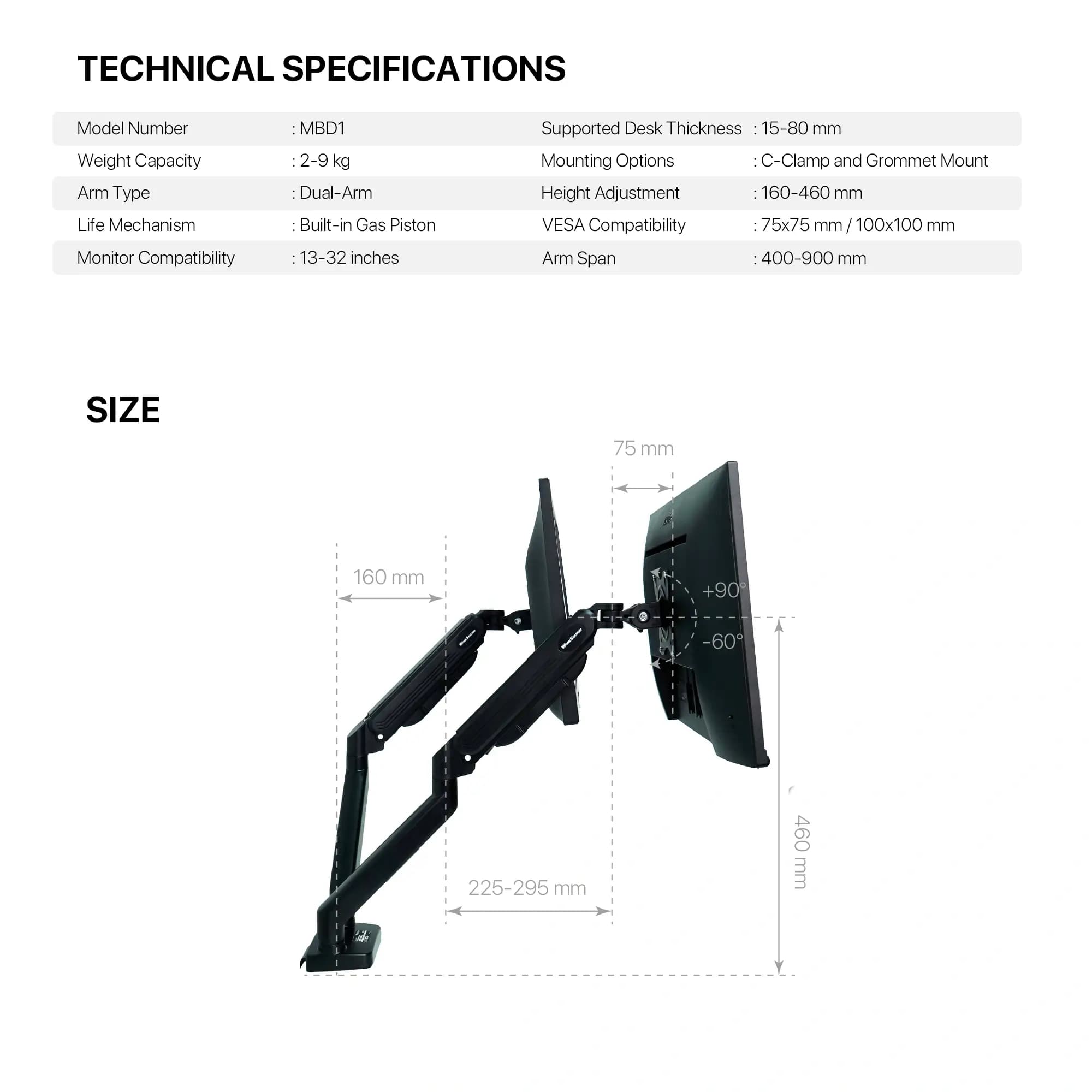 BRACKET MONITOR FANTECH WORKSTATION MBD1 DUAL ARM MONITOR