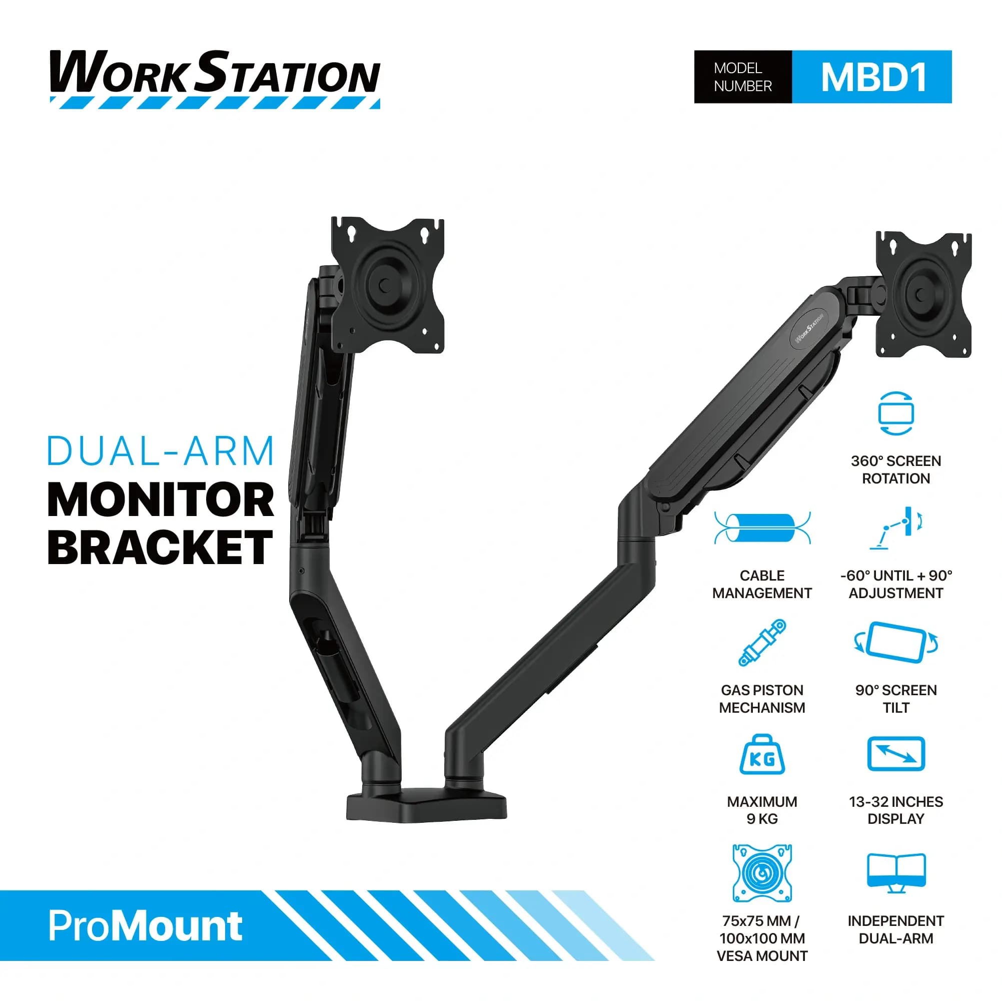 BRACKET MONITOR FANTECH WORKSTATION MBD1 DUAL ARM MONITOR