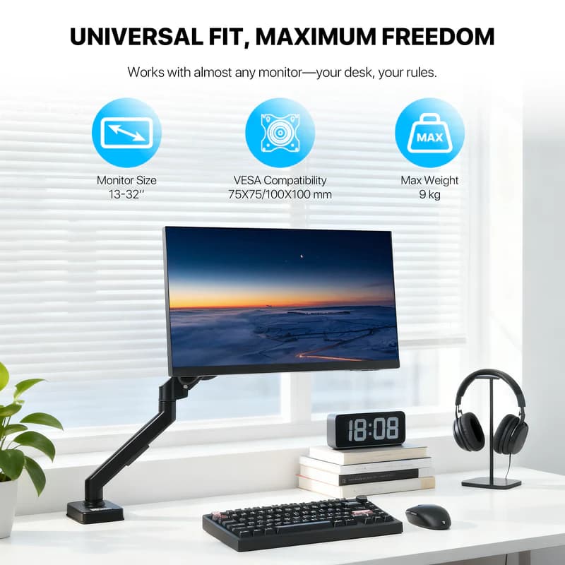 BRACKET MONITOR FANTECH WORKSTATION MBS1 SINGLE-ARM 90 DEGREE TILT