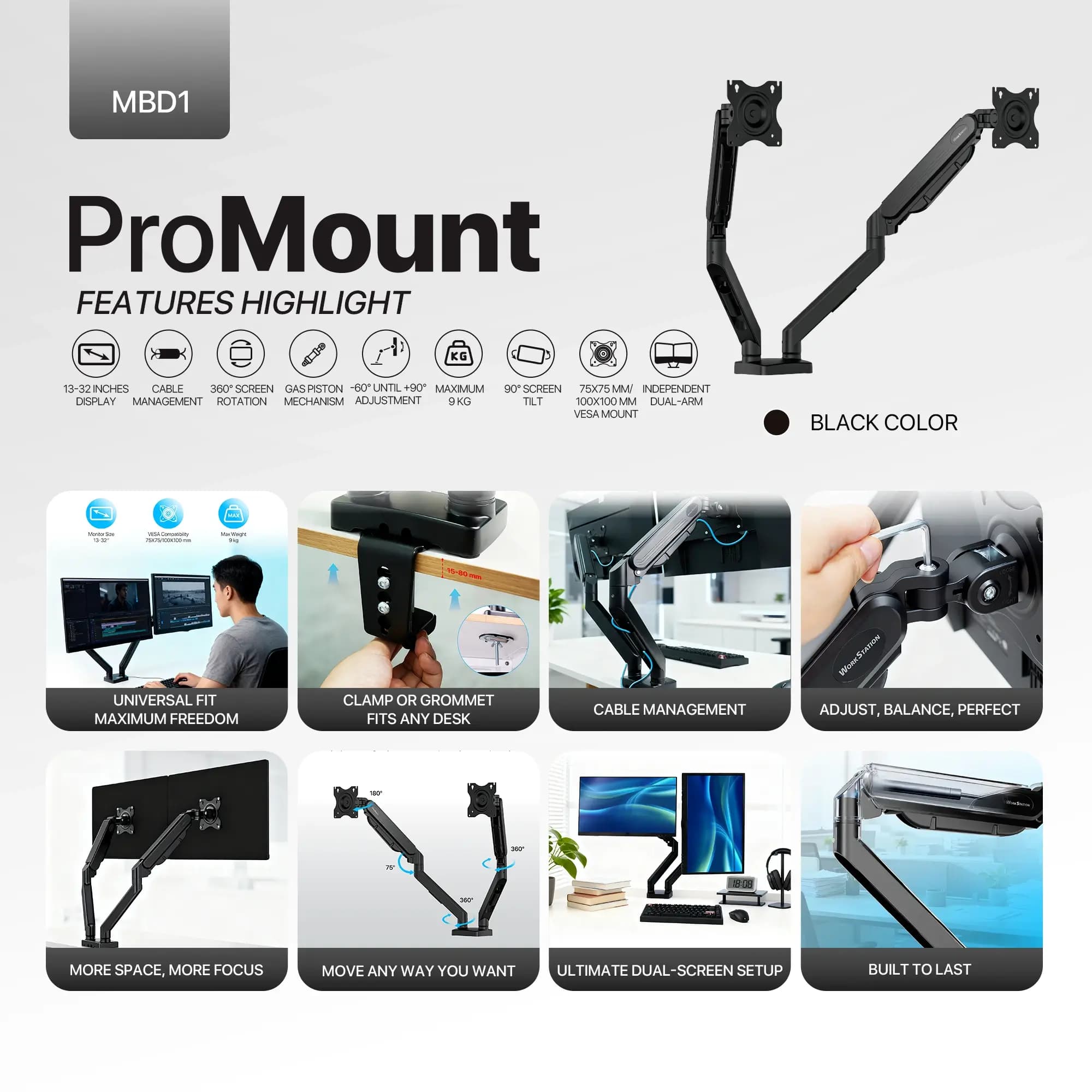 BRACKET MONITOR FANTECH WORKSTATION MBD1 DUAL ARM MONITOR