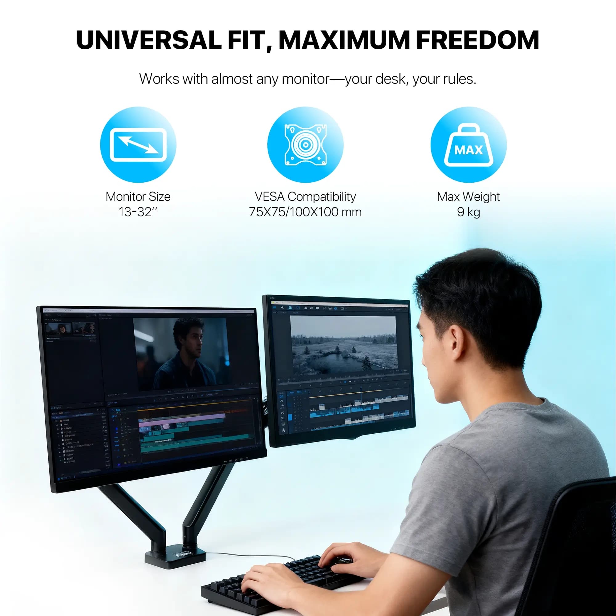 BRACKET MONITOR FANTECH WORKSTATION MBD1 DUAL ARM MONITOR