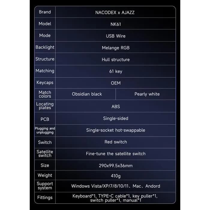 KEYBOARD AJAZZ x NACODEX NK61 WIRED MECHANICAL KEYBOARD 61%