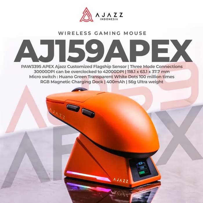 MOUSE AJAZZ AJ159 APEX 8K GAMING MOUSE TRI-MODE PAW3950 WITH CHARGING DOCK