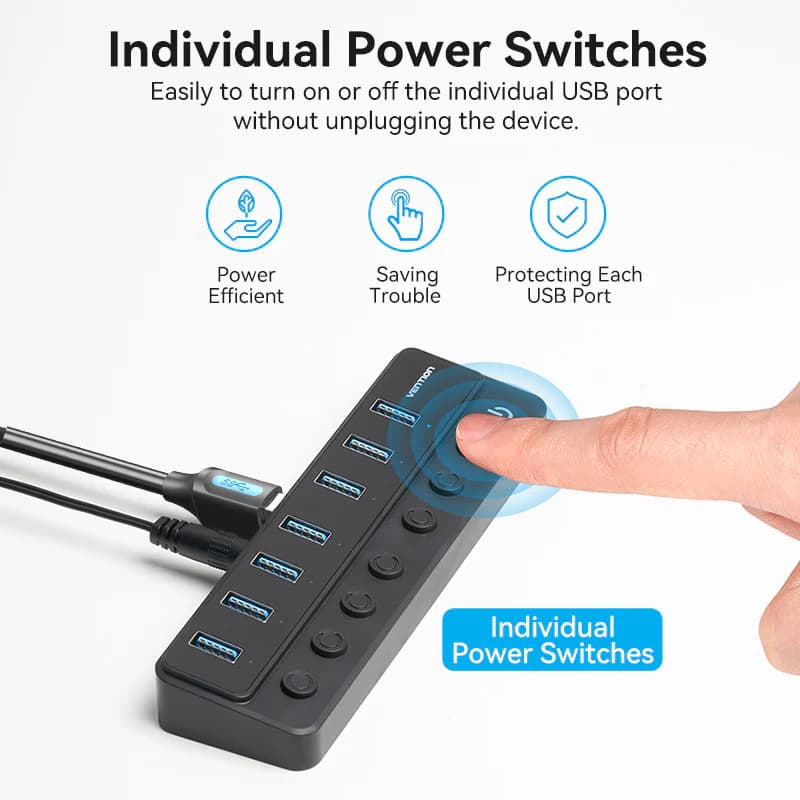 VENTION USB HUB POWERED 7-IN-1 TYPE-B HUB WITH INDIVIDUAL POWER SWITCHES - (CHXB0-EU)