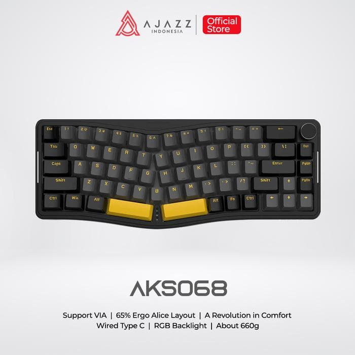 KEYBOARD AJAZZ AKS068 ALICE LAYOUT 68 KEYS VIA MECHANICAL KEYBOARD WIRED RGB WITH METAL KNOB VOLUME