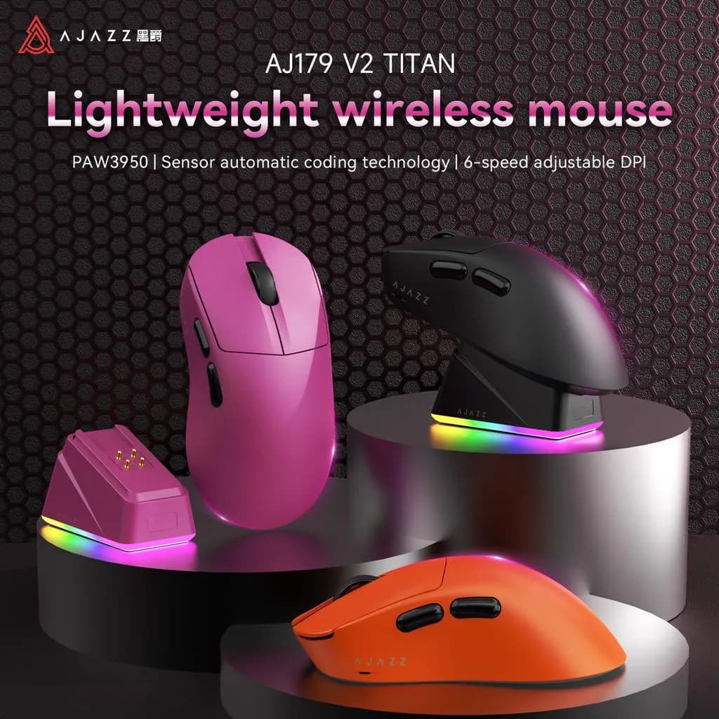 MOUSE AJAZZ AJ179 V2 TITAN WIRELESS GAMING MOUSE PAW3950 RGB WITH CHARGING DOCK