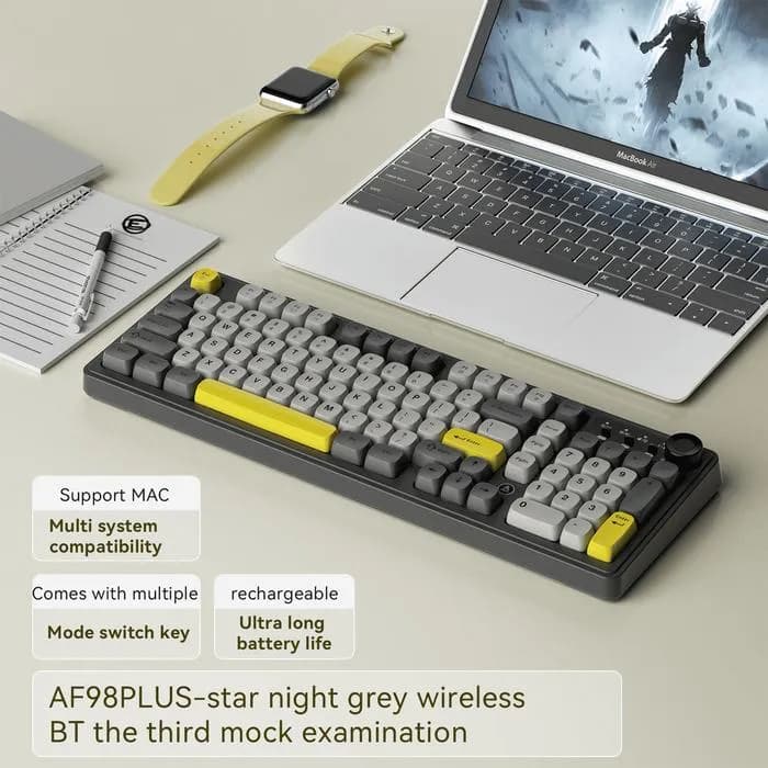 KEYBOARD AJAZZ AF98 PLUS MEMBRANE KEYBOARD WIRELESS TRI MODE CONNECTION RGB