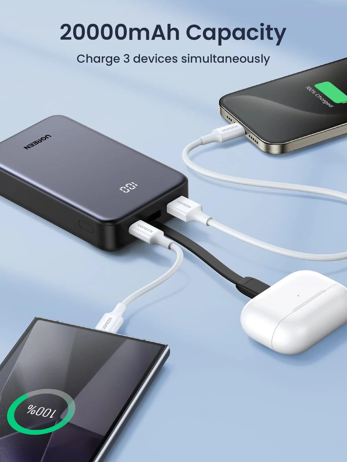 UGREEN POWERBANK NEXODE 20000mAh WITH BUILT-IN CABLE 20W - (45762)