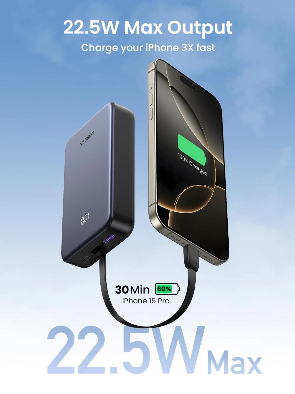 UGREEN POWERBANK NEXODE 20000mAh WITH BUILT-IN CABLE 20W - (45762)