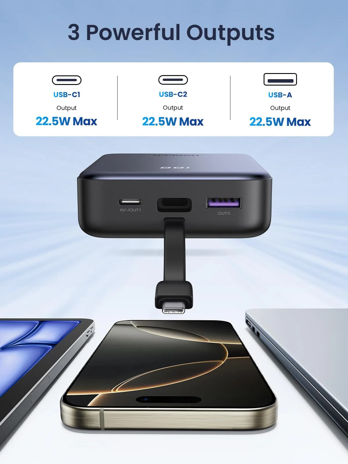 UGREEN POWERBANK NEXODE 20000mAh WITH BUILT-IN CABLE 20W - (45762)