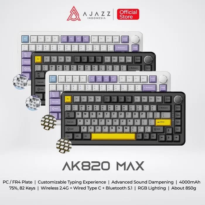 KEYBOARD AJAZZ AK820 MAX 75% MECHANICAL KEYBOARD TRI-MODES RGB VOLUME KNOB