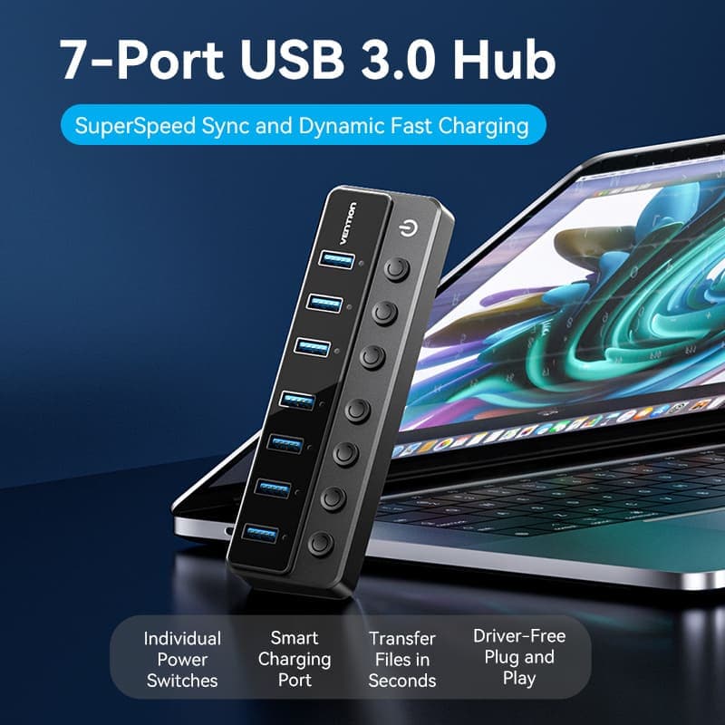 VENTION USB HUB POWERED 7-IN-1 TYPE-B HUB WITH INDIVIDUAL POWER SWITCHES - (CHXB0-EU)