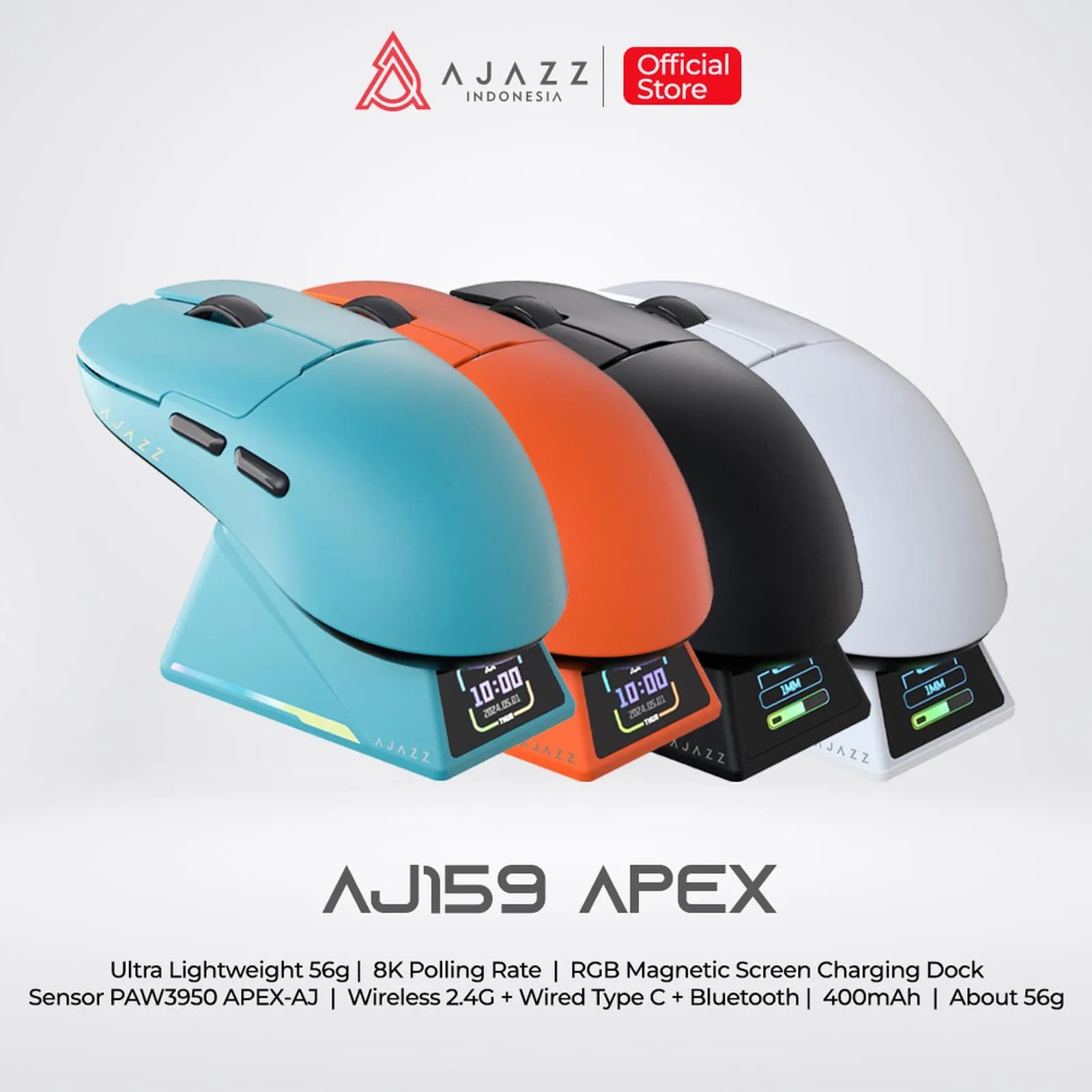 MOUSE AJAZZ AJ159 APEX 8K GAMING MOUSE TRI-MODE PAW3950 WITH CHARGING DOCK