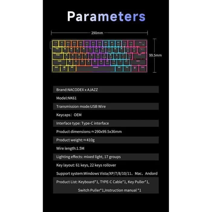 KEYBOARD AJAZZ x NACODEX NK61 WIRED MECHANICAL KEYBOARD 61%