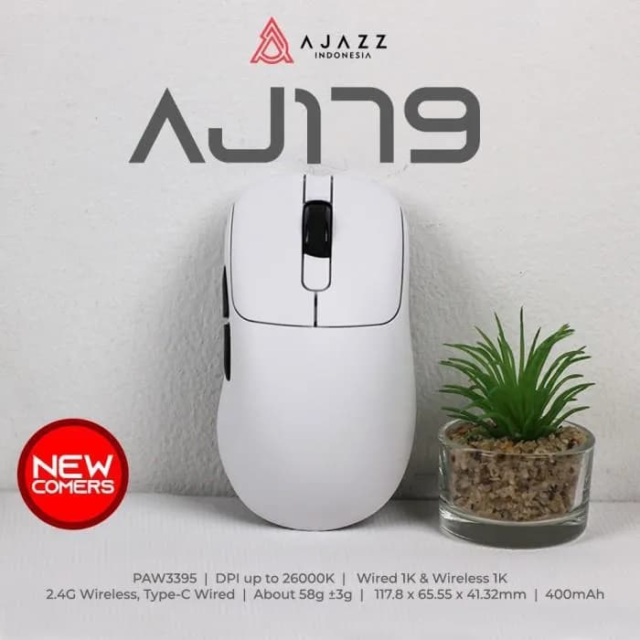 MOUSE AJAZZ AJ179 GAMING MOUSE DUAL MODE PAW 3395 - WHITE