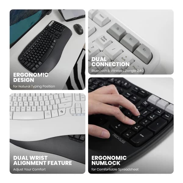 KEYBOARD REXUS ERCHO KL280 WIRELESS ERGONOMIC WITH AI SHORTCUT KEY