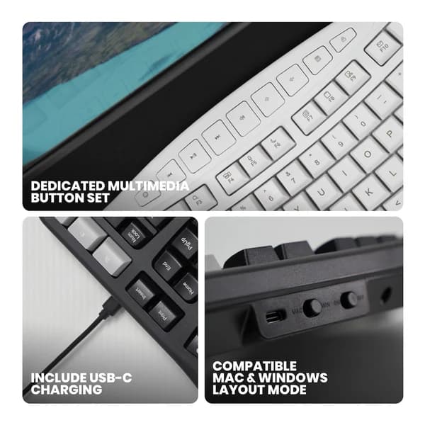 KEYBOARD REXUS ERCHO KL280 WIRELESS ERGONOMIC WITH AI SHORTCUT KEY