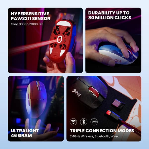 MOUSE REXUS RIVA RX-120 MARVEL EDITION LIGHTWEIGHT PAW3311 TRIPLE CONNECTION