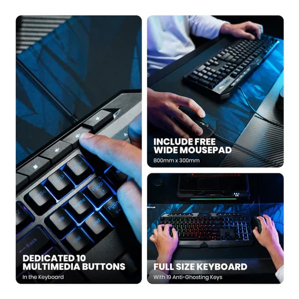 REXUS WARFACTION VR4 3in1 GAMING COMBO KIT KEYBOARD MOUSE MOUSEPAD GAMING RGB