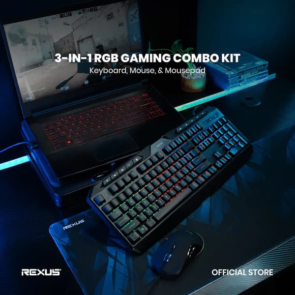 REXUS WARFACTION VR4 3in1 GAMING COMBO KIT KEYBOARD MOUSE MOUSEPAD GAMING RGB