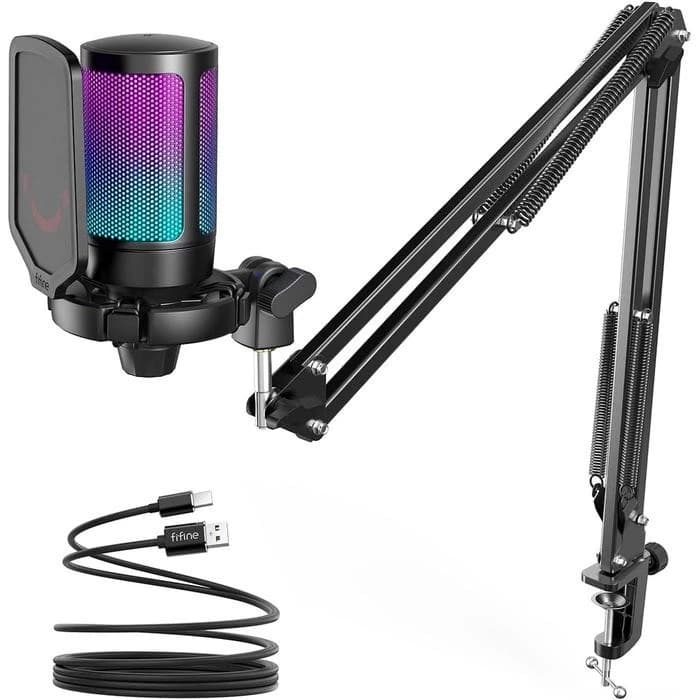 MICROPHONE FIFINE A6T AMPLIGAME USB CONDENCER MIC WITH VOLUME DIAL MUTE BUTTON & RGB