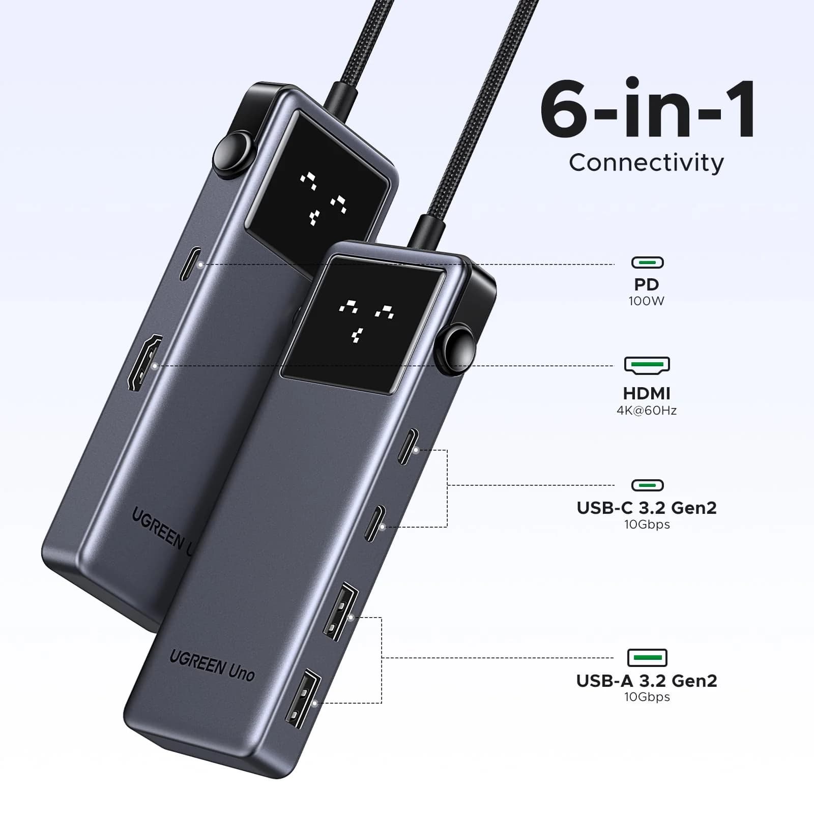 UGREEN USB HUB UNO 6 in 1 GRAY (35998)