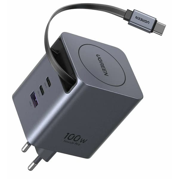 UGREEN CHARGER GAN RETRACTABLE CABLE ADAPTOR 100W GRAY (65828)