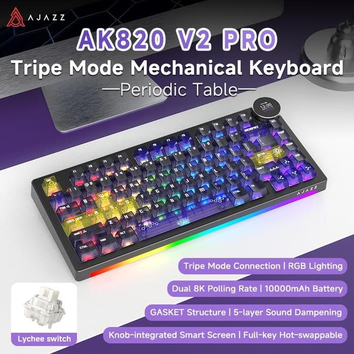 KEYBOARD AJAZZ AK820 V2 & AK820 V2 PRO TRI-MODE DIY OEM PROFILE MECHANICAL KEYBOARD RGB — TRANSPARENT GRADIENT / LYCHEE