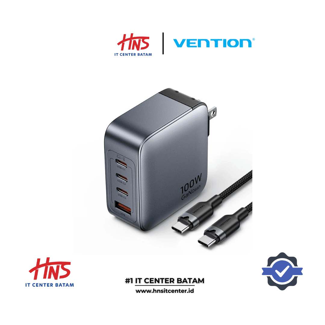 VENTION 4-Port USB GaN Charger (100W/100W/30W/30W) Gray with USB-C to USB-C Cable (1M) Black EU-Plug (TZ-FETH0-EU)